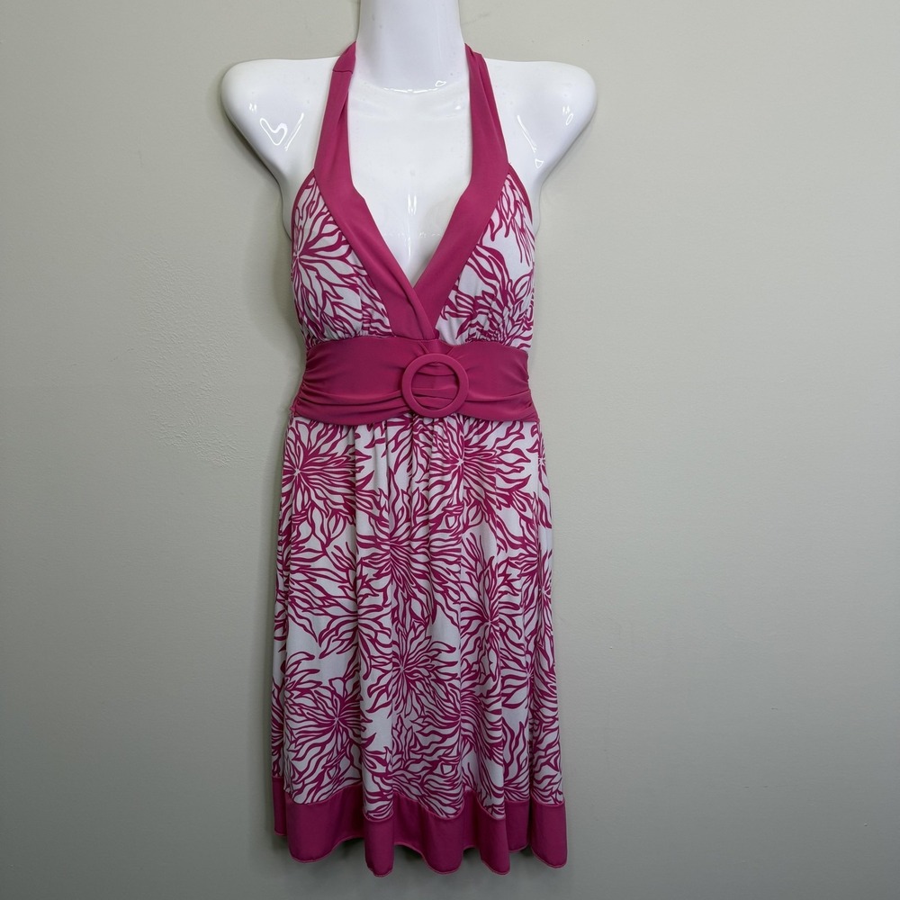 Y2K Body Central Dress Womens Small Belted Halter Mini Chic Stretch Fairy Dainty